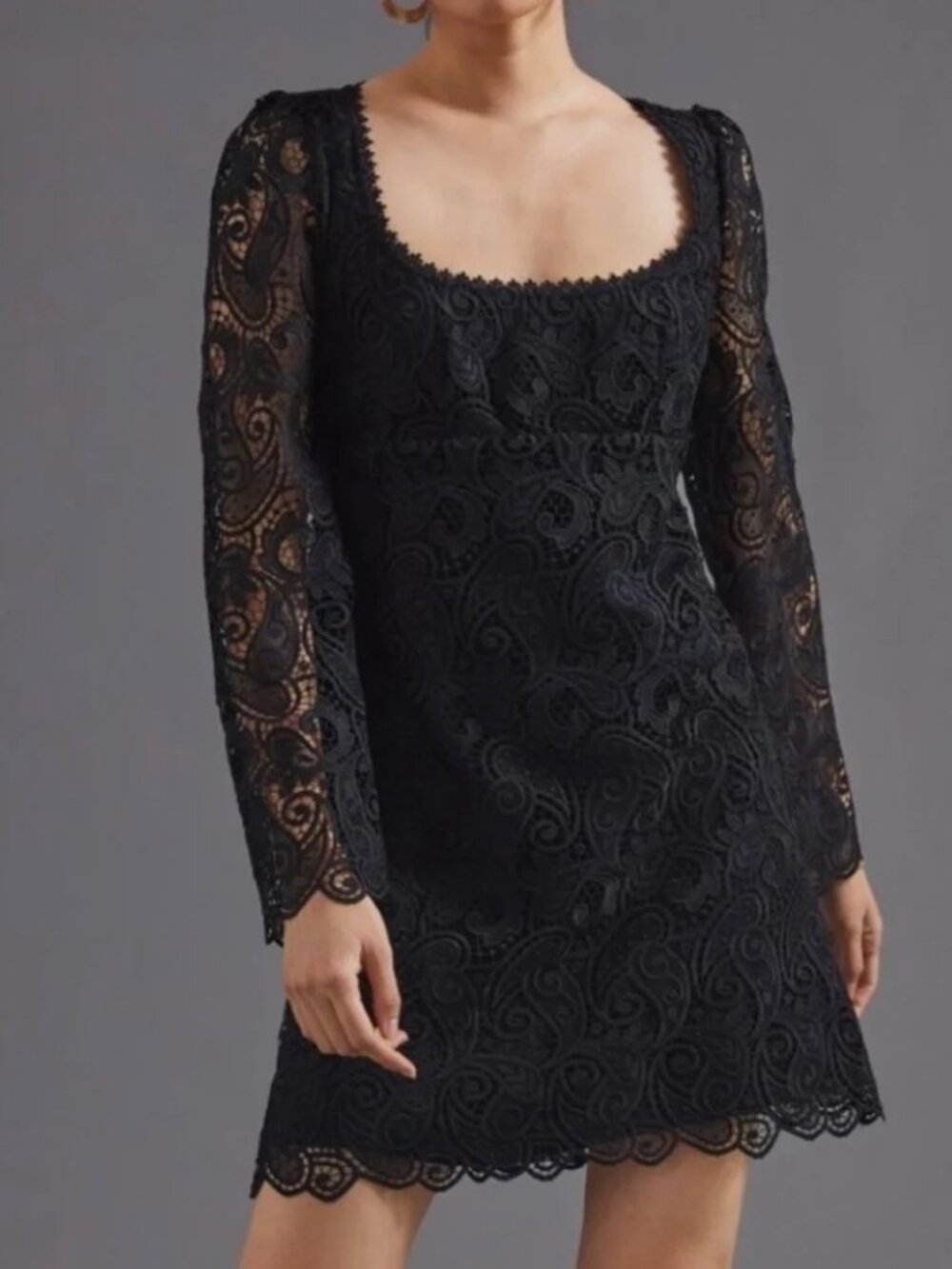 Anthropologie Maeve Black Lace Scoop Neck Dress Size 0P
